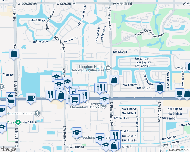 map of restaurants, bars, coffee shops, grocery stores, and more near 5900 Royal Way in Tamarac
