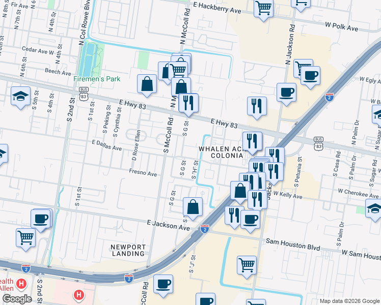 map of restaurants, bars, coffee shops, grocery stores, and more near 13 East C-D Avenue in McAllen