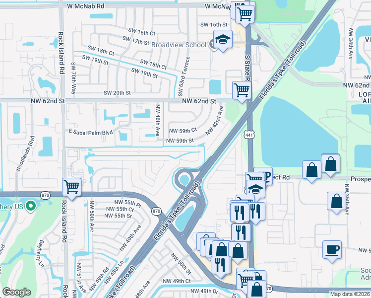 map of restaurants, bars, coffee shops, grocery stores, and more near 4631 Northwest 59th Street in Fort Lauderdale