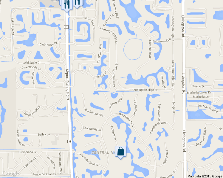 map of restaurants, bars, coffee shops, grocery stores, and more near 4708 Via Carmen in Naples