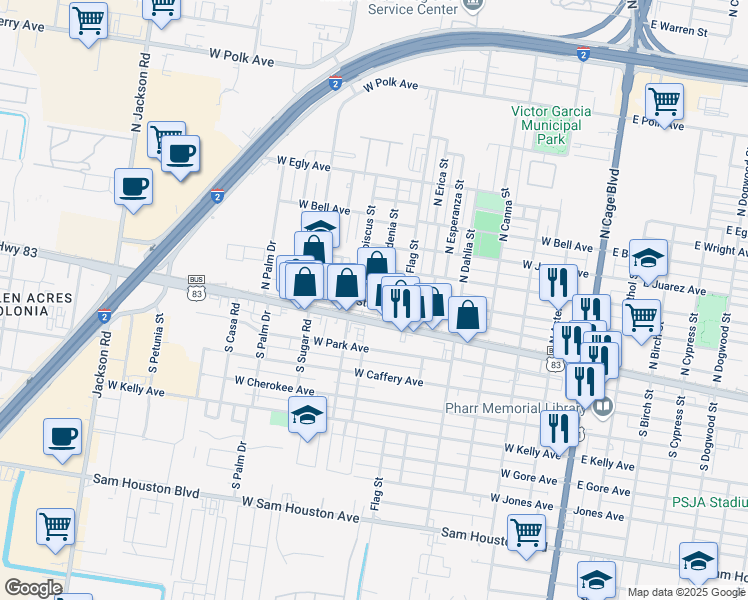 map of restaurants, bars, coffee shops, grocery stores, and more near 806 W State Ave in Pharr