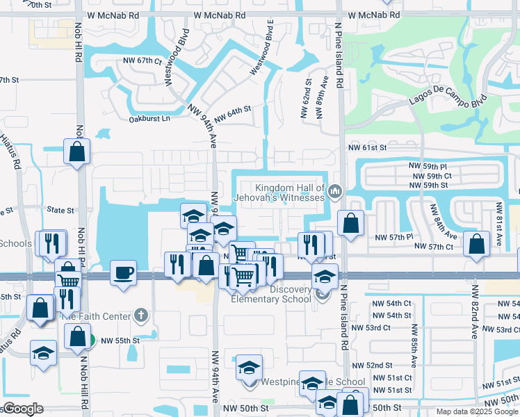 map of restaurants, bars, coffee shops, grocery stores, and more near 5901 London Lane in Tamarac