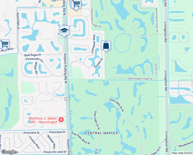 map of restaurants, bars, coffee shops, grocery stores, and more near 2823 Thistle Way in Naples