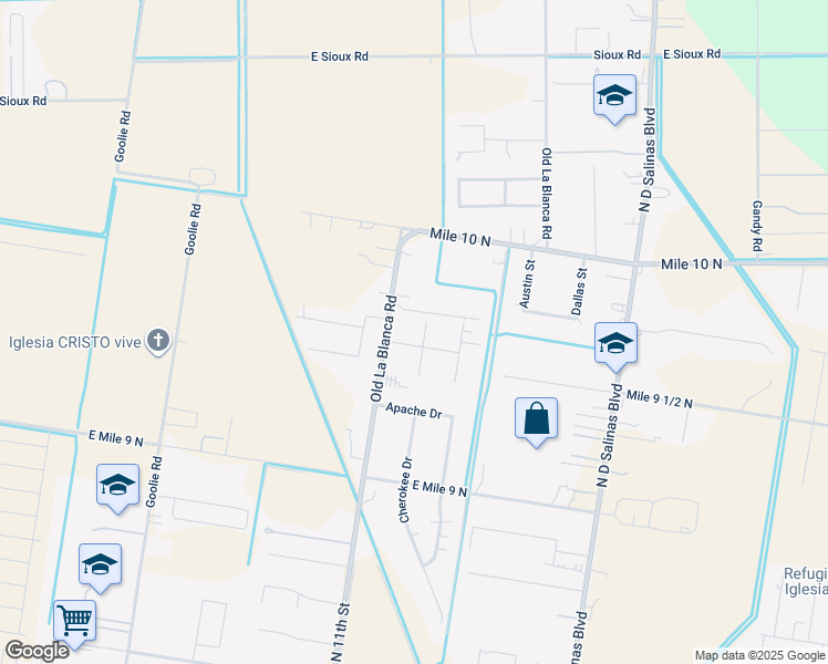 map of restaurants, bars, coffee shops, grocery stores, and more near 4307 Fresno Drive in Donna