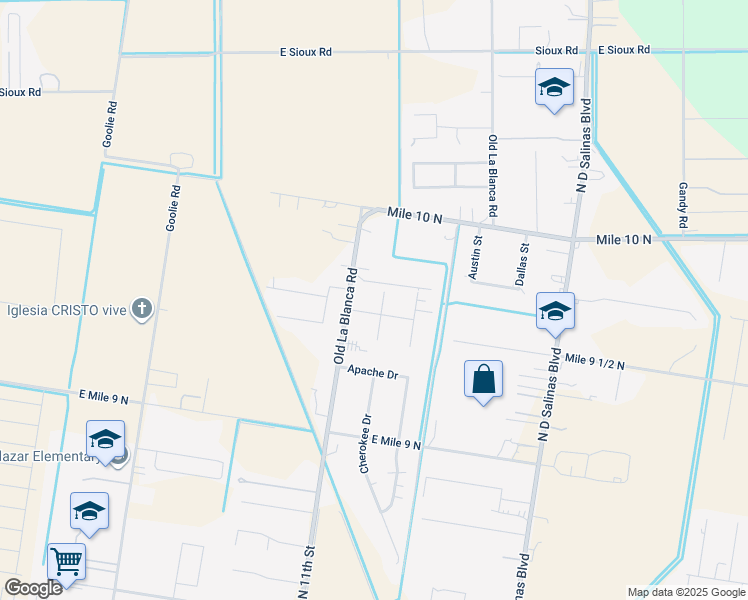 map of restaurants, bars, coffee shops, grocery stores, and more near 4307 Fresno Drive in Donna