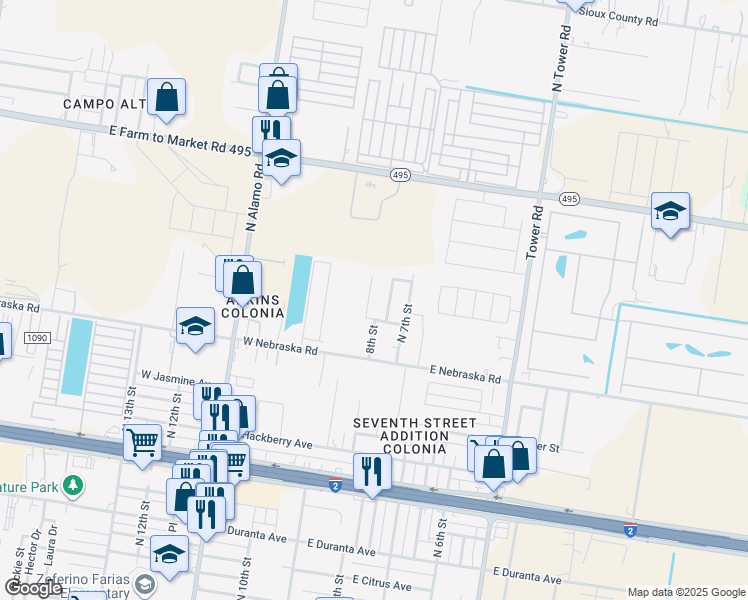 map of restaurants, bars, coffee shops, grocery stores, and more near 830 N 8th St in Alamo