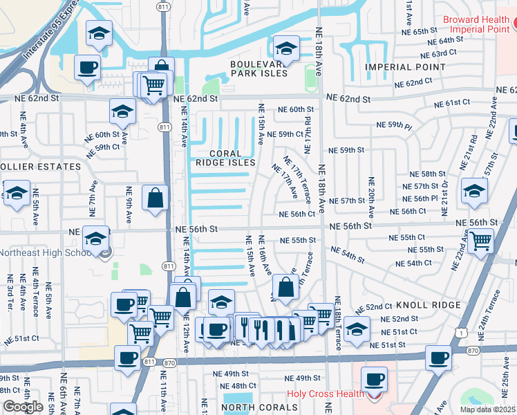 map of restaurants, bars, coffee shops, grocery stores, and more near 5641 Northeast 16th Avenue in Fort Lauderdale