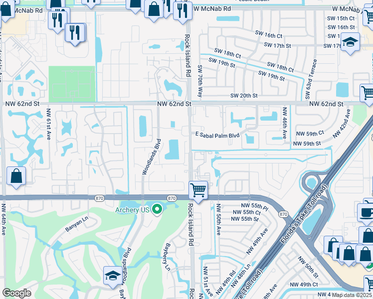 map of restaurants, bars, coffee shops, grocery stores, and more near 5232 Gate Lake Road in Tamarac