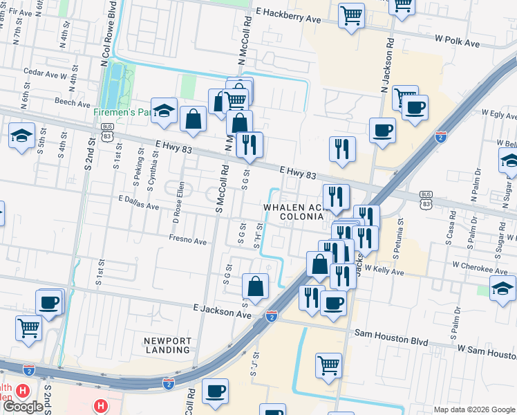 map of restaurants, bars, coffee shops, grocery stores, and more near 13 East C-D Avenue in McAllen