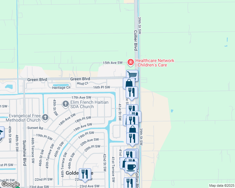 map of restaurants, bars, coffee shops, grocery stores, and more near 1661 41st Street Southwest in Naples