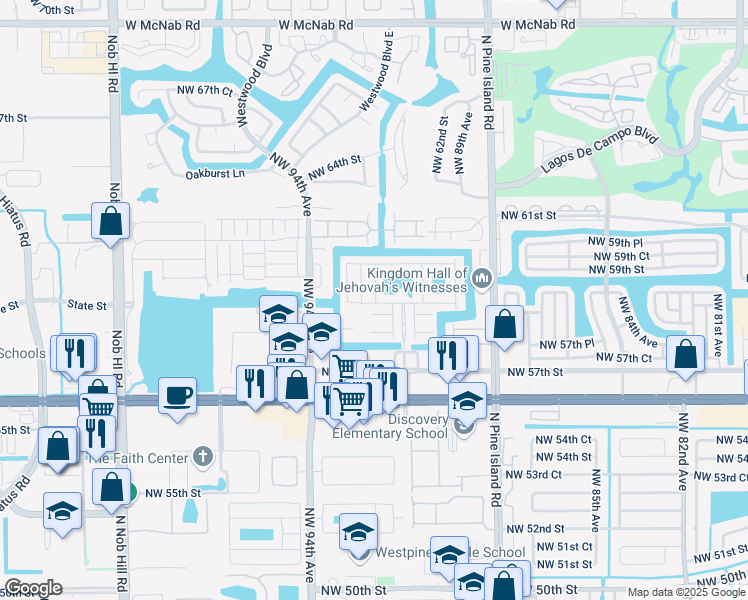 map of restaurants, bars, coffee shops, grocery stores, and more near 5901 London Lane in Tamarac