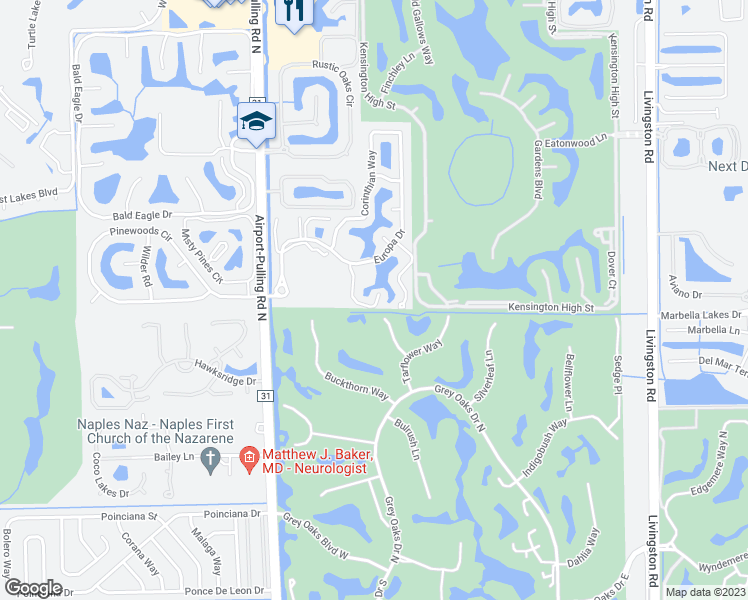 map of restaurants, bars, coffee shops, grocery stores, and more near 2823 Thistle Way in Naples