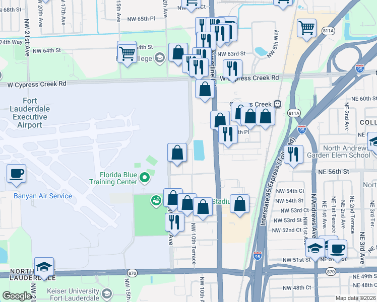 map of restaurants, bars, coffee shops, grocery stores, and more near 5610 Northwest 10th Terrace in Fort Lauderdale