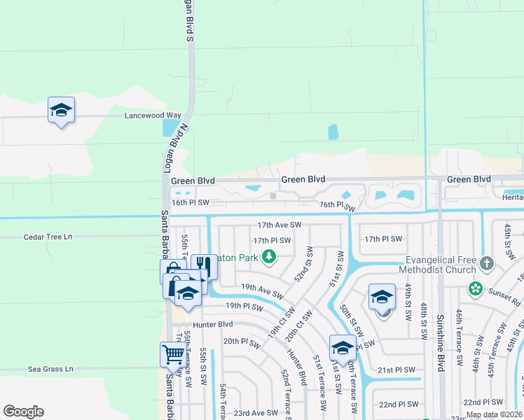 map of restaurants, bars, coffee shops, grocery stores, and more near 5374 16th Place Southwest in Naples