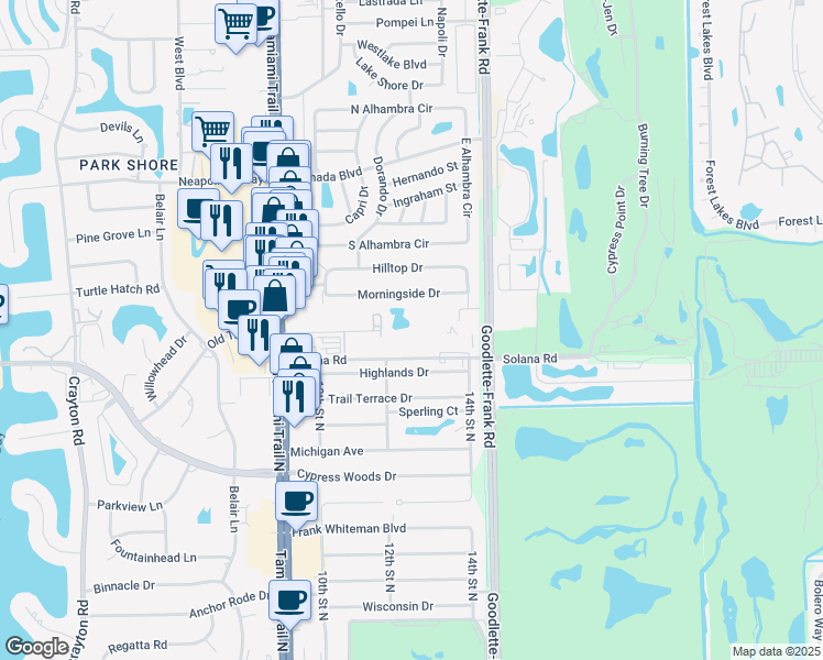 map of restaurants, bars, coffee shops, grocery stores, and more near 1357 Solana Road in Naples