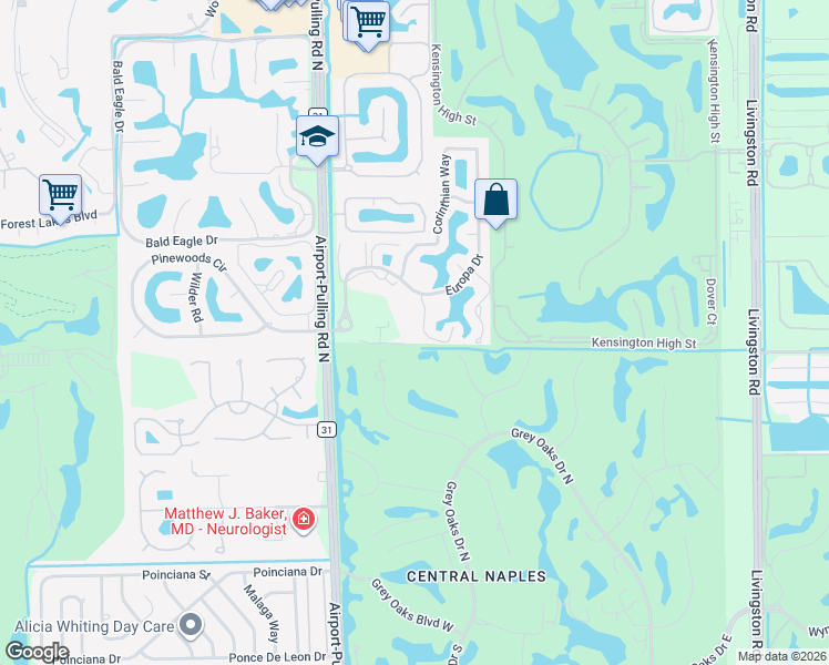map of restaurants, bars, coffee shops, grocery stores, and more near 3323 Olympic Drive in Naples
