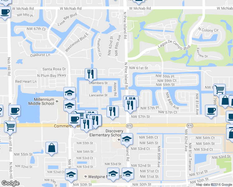 map of restaurants, bars, coffee shops, grocery stores, and more near 5898 Abbey Road in Tamarac