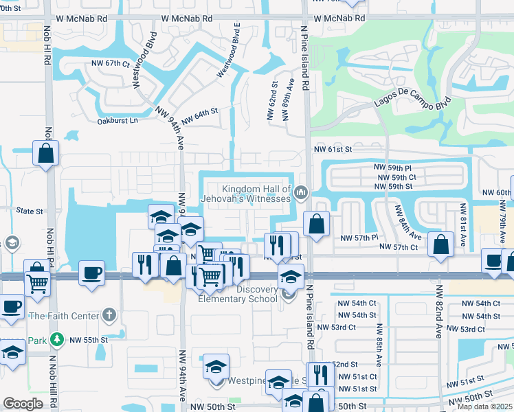map of restaurants, bars, coffee shops, grocery stores, and more near 5900 Royal Way in Tamarac