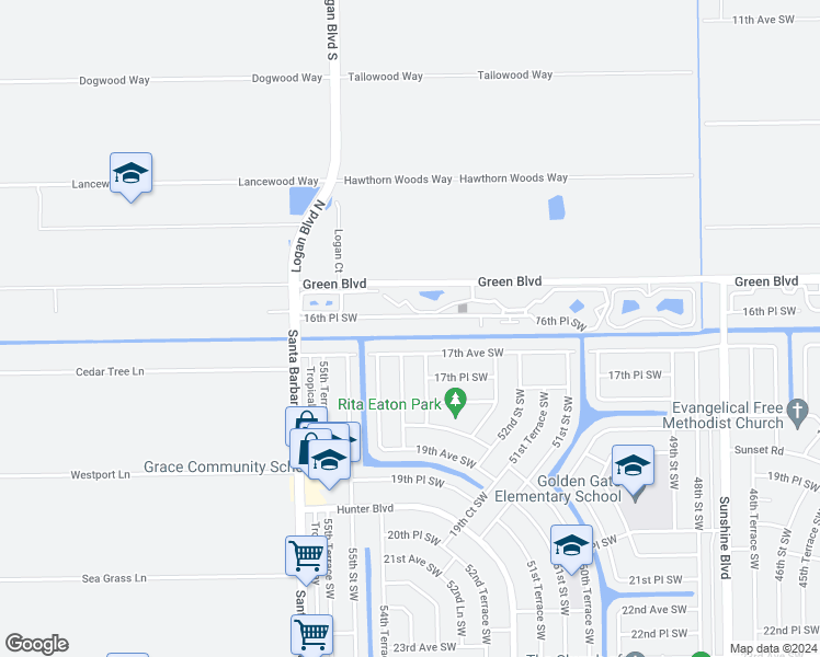 map of restaurants, bars, coffee shops, grocery stores, and more near 5406 16th Place Southwest in Naples