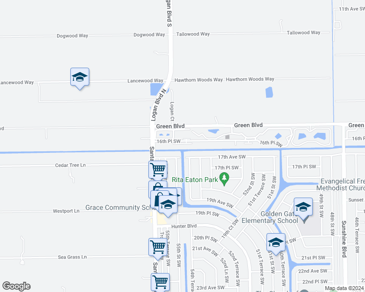 map of restaurants, bars, coffee shops, grocery stores, and more near 5490 16th Place Southwest in Naples