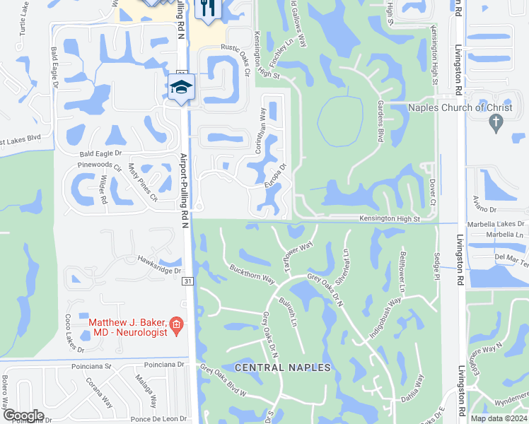 map of restaurants, bars, coffee shops, grocery stores, and more near 2823 Thistle Way in Naples