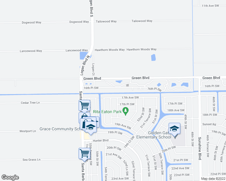 map of restaurants, bars, coffee shops, grocery stores, and more near 5406 16th Place Southwest in Naples