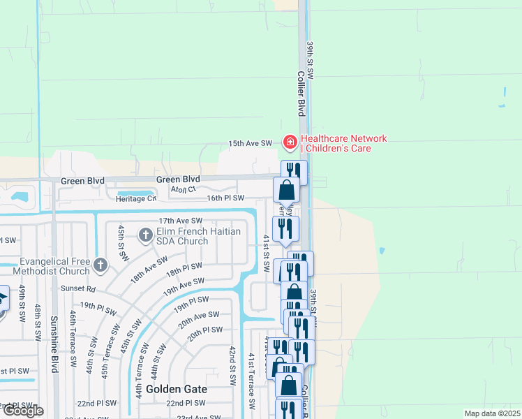 map of restaurants, bars, coffee shops, grocery stores, and more near 1661 41st Street Southwest in Naples