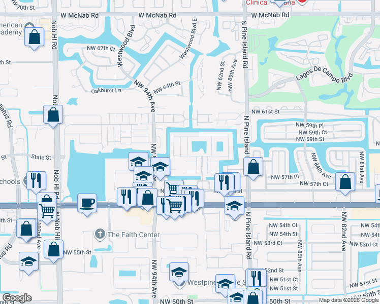 map of restaurants, bars, coffee shops, grocery stores, and more near 5851 Whitehall Way in Tamarac