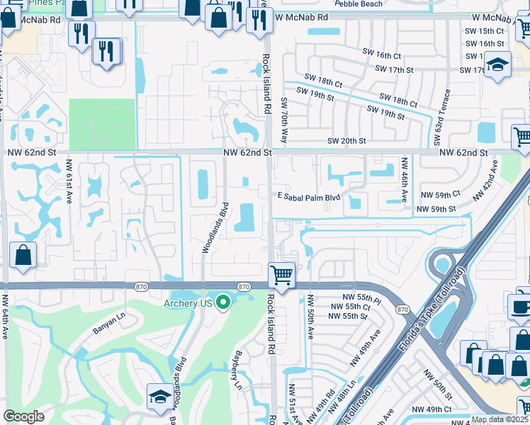 map of restaurants, bars, coffee shops, grocery stores, and more near 5232 Gate Lake Road in Tamarac