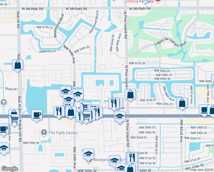 map of restaurants, bars, coffee shops, grocery stores, and more near 5900 Royal Way in Tamarac