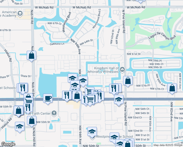 map of restaurants, bars, coffee shops, grocery stores, and more near 5901 London Lane in Tamarac