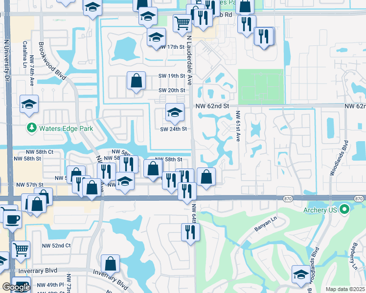 map of restaurants, bars, coffee shops, grocery stores, and more near 8140 Southwest 24th Street in North Lauderdale