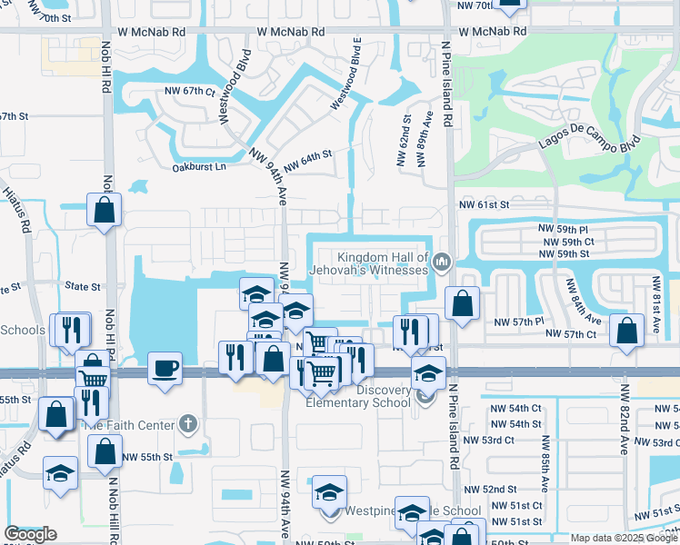 map of restaurants, bars, coffee shops, grocery stores, and more near 5901 London Lane in Tamarac