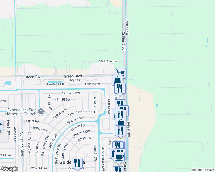 map of restaurants, bars, coffee shops, grocery stores, and more near 1661 41st Street Southwest in Naples