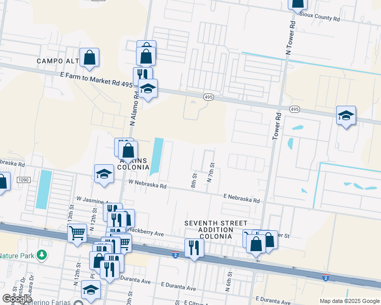 map of restaurants, bars, coffee shops, grocery stores, and more near 830 North 8th Street in Alamo