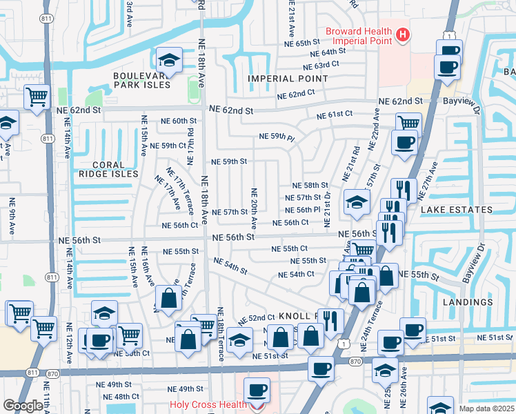 map of restaurants, bars, coffee shops, grocery stores, and more near 5650 Northeast 20th Avenue in Fort Lauderdale