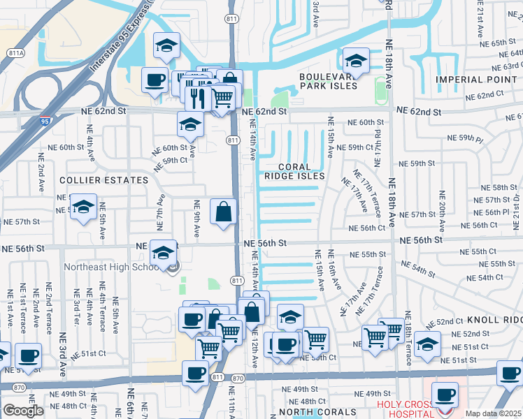 map of restaurants, bars, coffee shops, grocery stores, and more near 5691 Northeast 14th Avenue in Fort Lauderdale