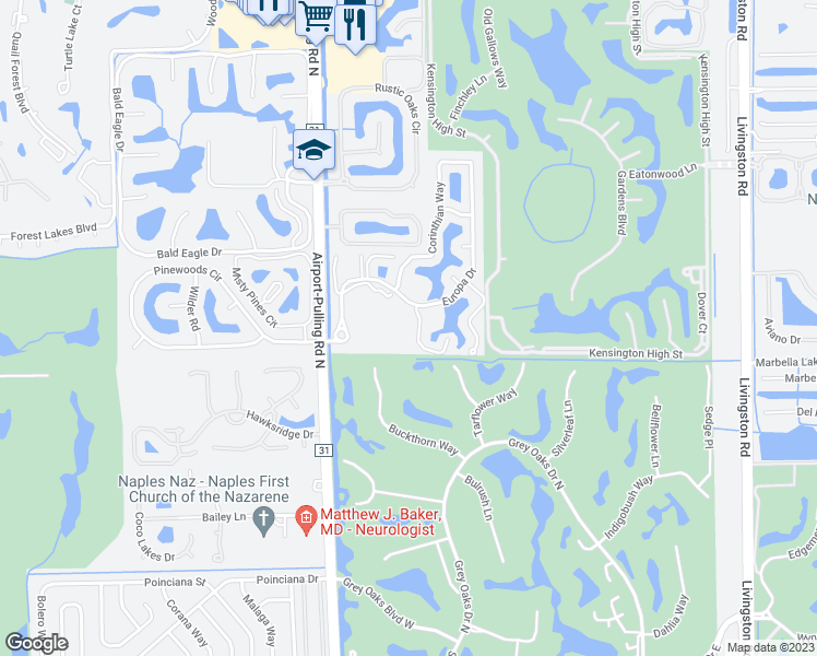map of restaurants, bars, coffee shops, grocery stores, and more near 3323 Olympic Drive in Naples