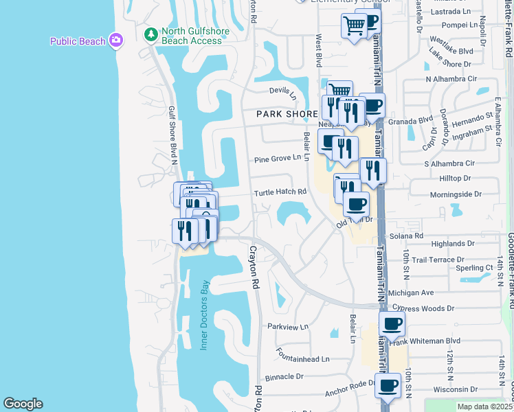 map of restaurants, bars, coffee shops, grocery stores, and more near 4201 Crayton Road in Naples