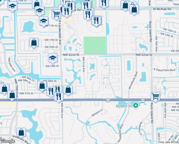 map of restaurants, bars, coffee shops, grocery stores, and more near 6183 Live Oak Court in Tamarac