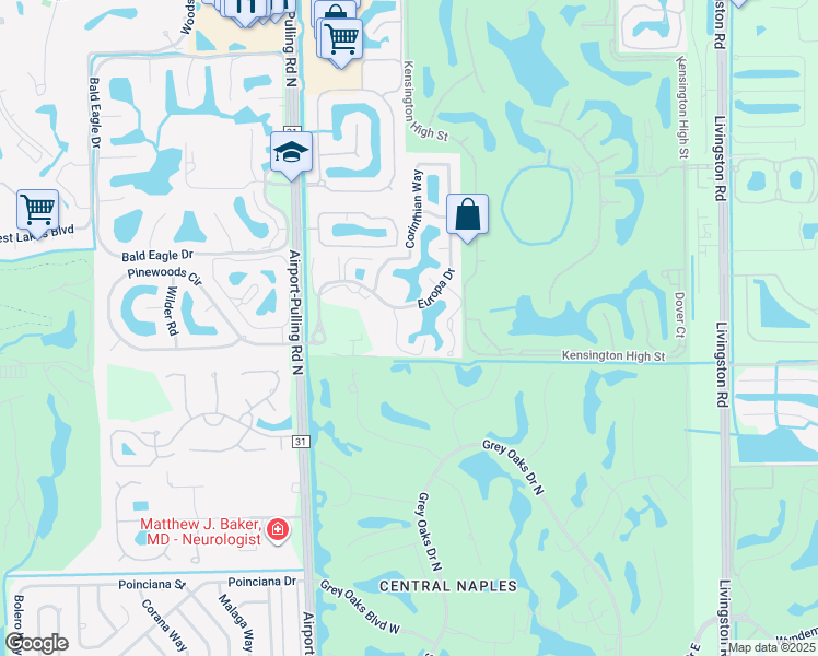map of restaurants, bars, coffee shops, grocery stores, and more near 4745 Europa Drive in Naples