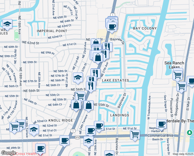 map of restaurants, bars, coffee shops, grocery stores, and more near in Fort Lauderdale