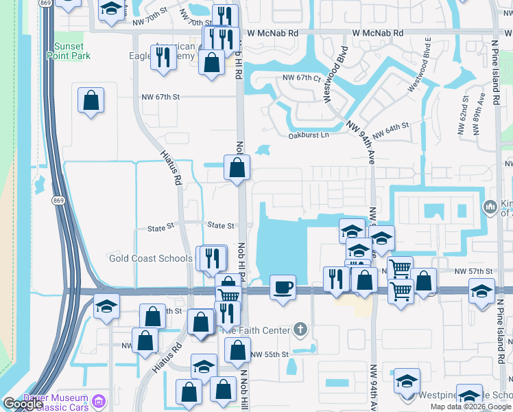 map of restaurants, bars, coffee shops, grocery stores, and more near 9950 Red Heart Lane in Tamarac