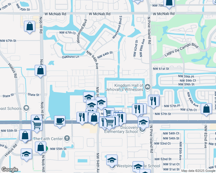 map of restaurants, bars, coffee shops, grocery stores, and more near 5965 London Lane in Tamarac