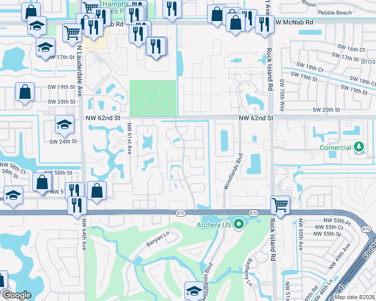 map of restaurants, bars, coffee shops, grocery stores, and more near 2 Ann Lee Lane in Tamarac