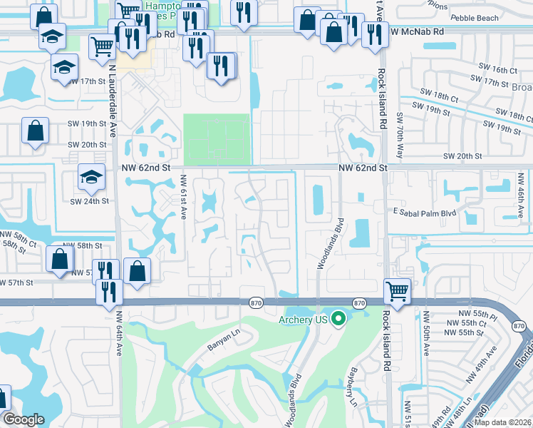 map of restaurants, bars, coffee shops, grocery stores, and more near 2 Ann Lee Lane in Tamarac