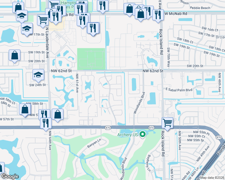 map of restaurants, bars, coffee shops, grocery stores, and more near 2 Ann Lee Lane in Tamarac