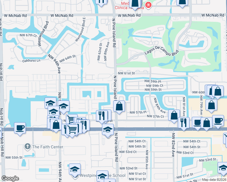 map of restaurants, bars, coffee shops, grocery stores, and more near 5960 Northwest 88th Avenue in Tamarac