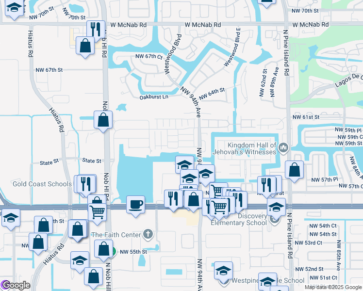 map of restaurants, bars, coffee shops, grocery stores, and more near 9515 South Vermosa Lane in Tamarac