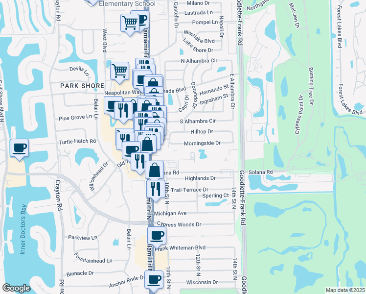 map of restaurants, bars, coffee shops, grocery stores, and more near 1096 Morningside Drive in Naples